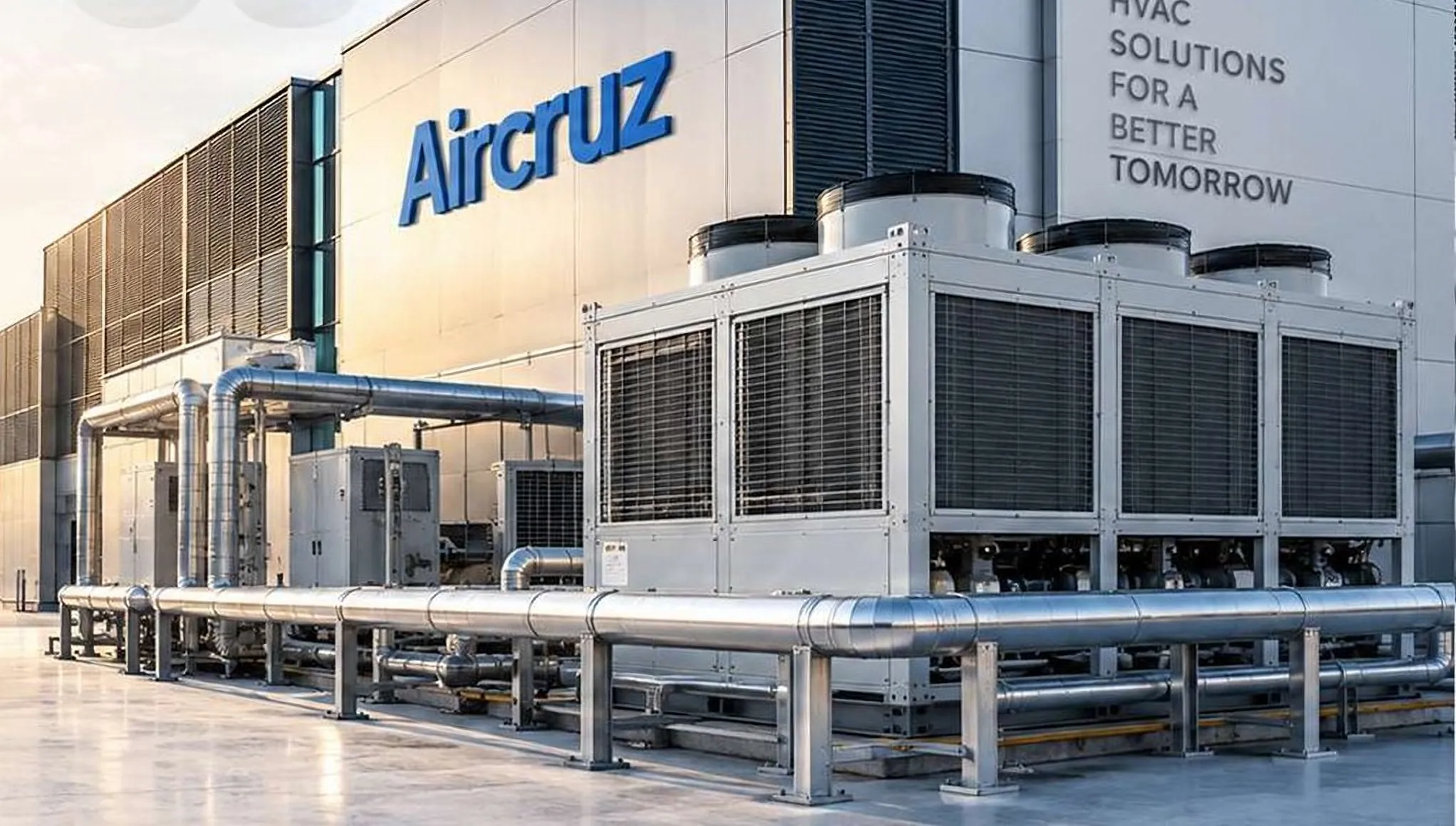 Air-cooled chillers outside the Aircruz building